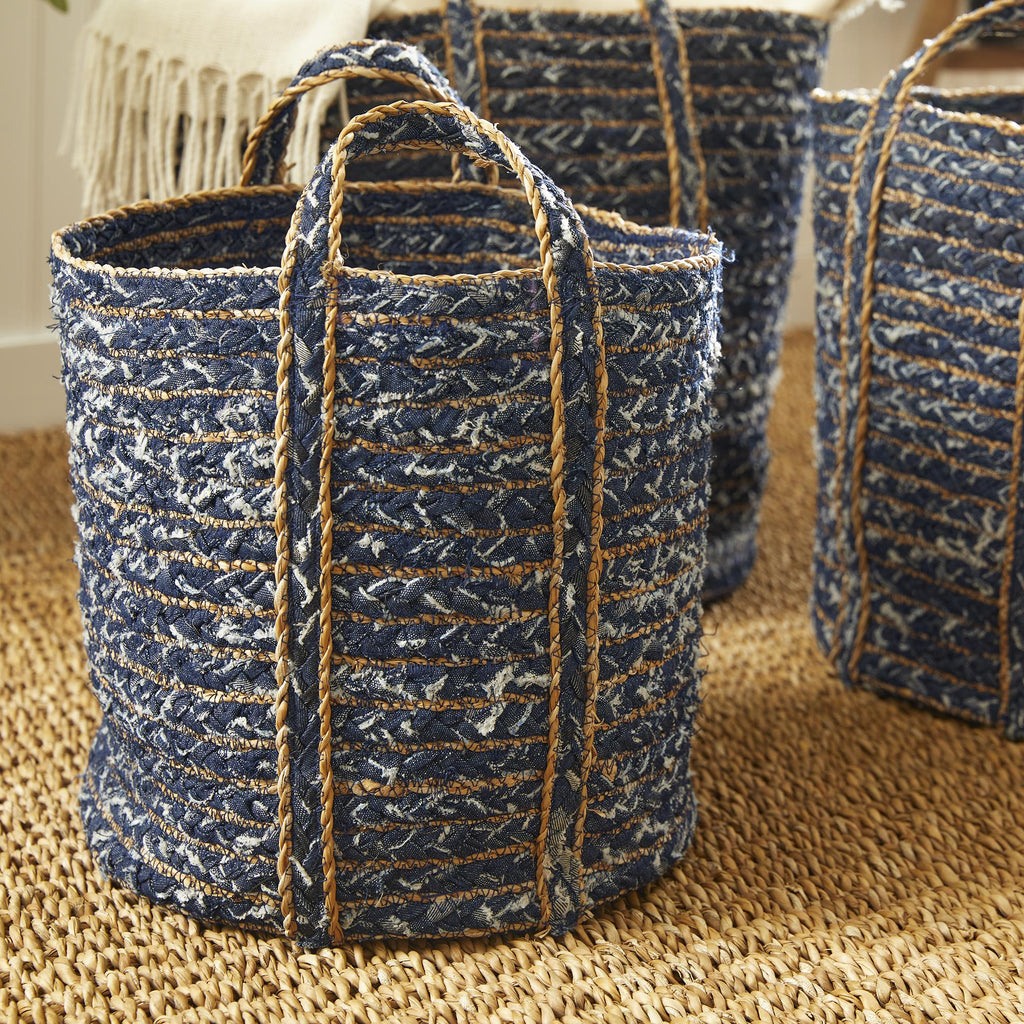 Napa Blue/Natural Denim Round Baskets, Set Of 3