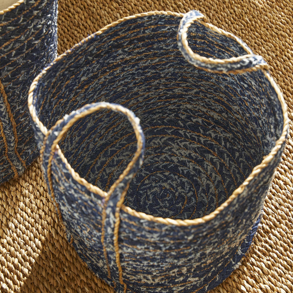 Napa Blue/Natural Denim Round Baskets, Set Of 3