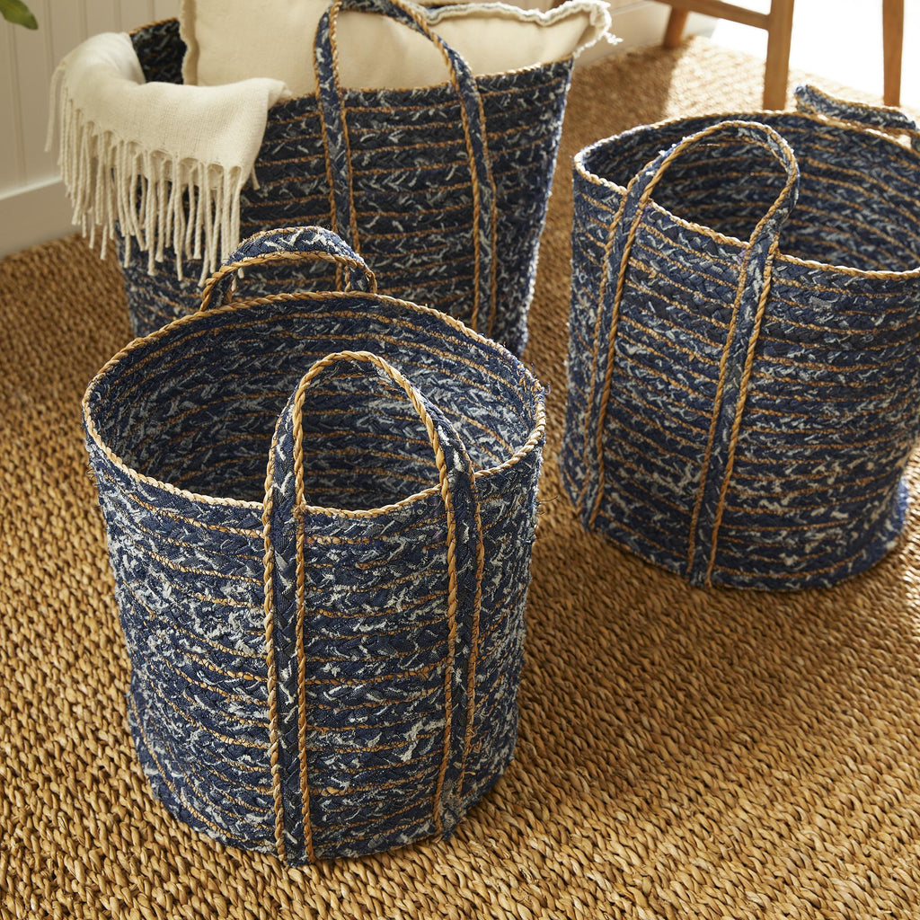 Napa Blue/Natural Denim Round Baskets, Set Of 3