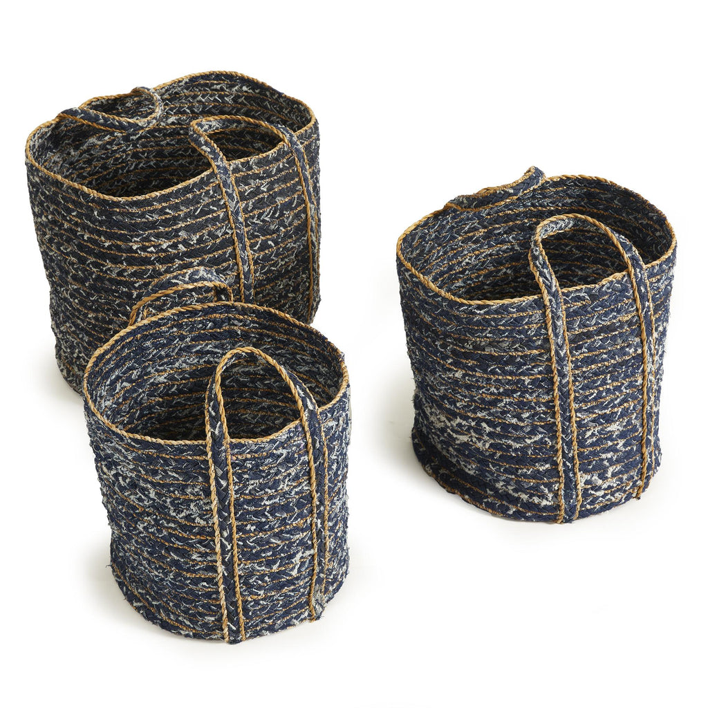 Napa Blue/Natural Denim Round Baskets, Set Of 3