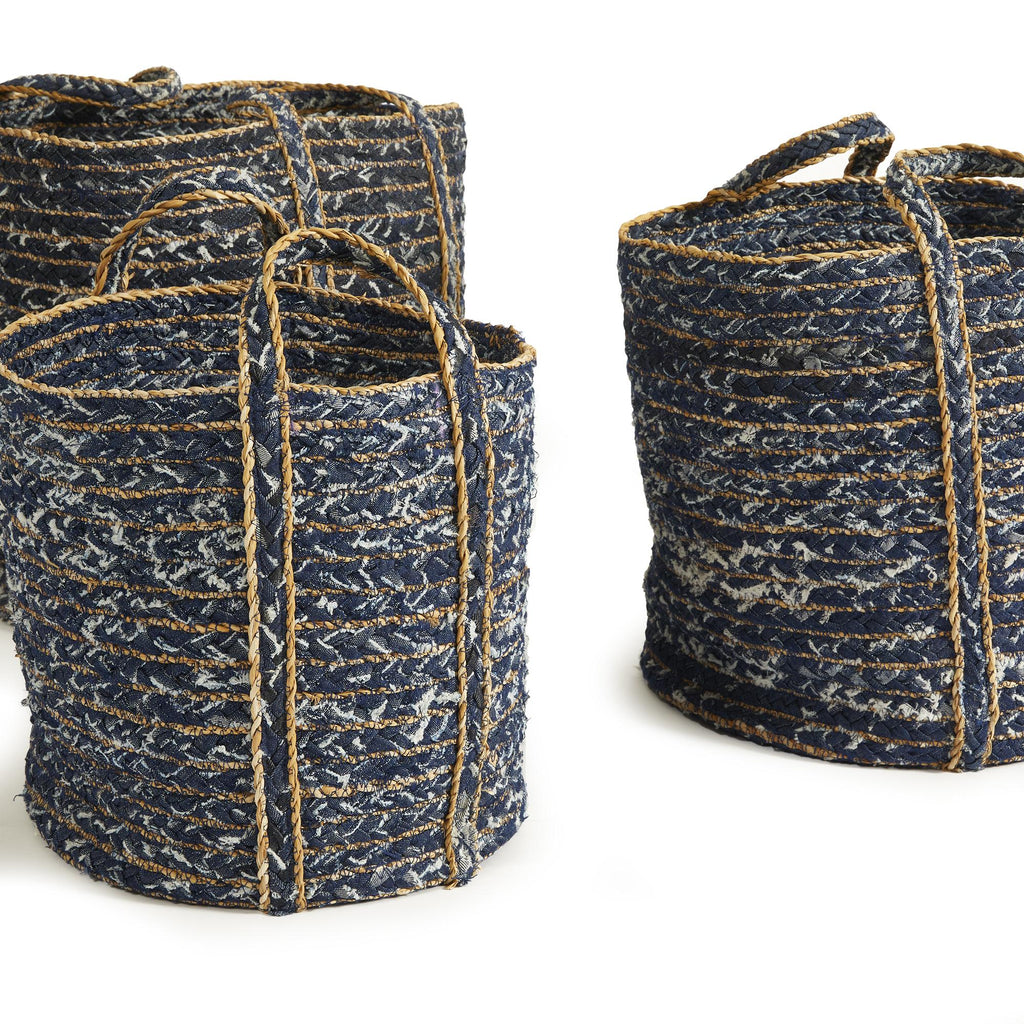 Napa Blue/Natural Denim Round Baskets, Set Of 3