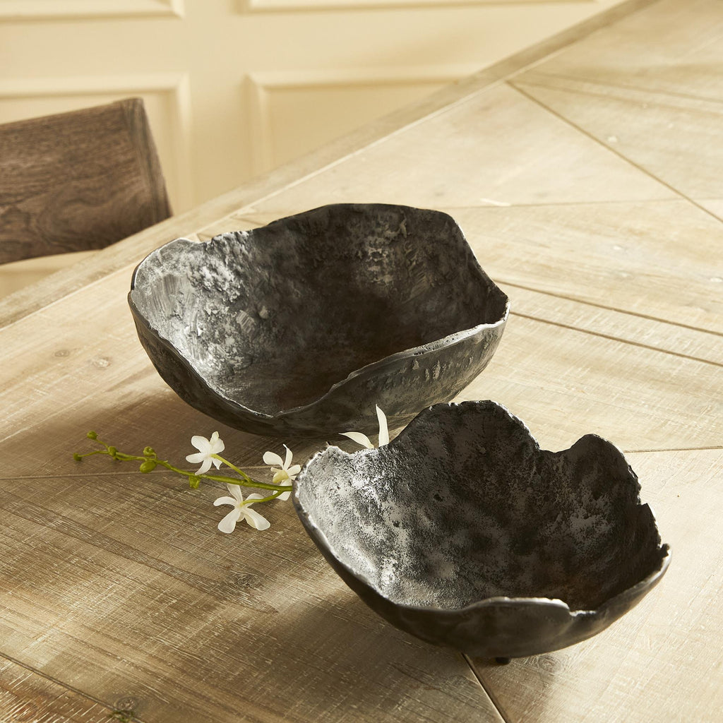 Napa Washed Dark Gray Roland Organic Decorative Bowls, Set Of 2