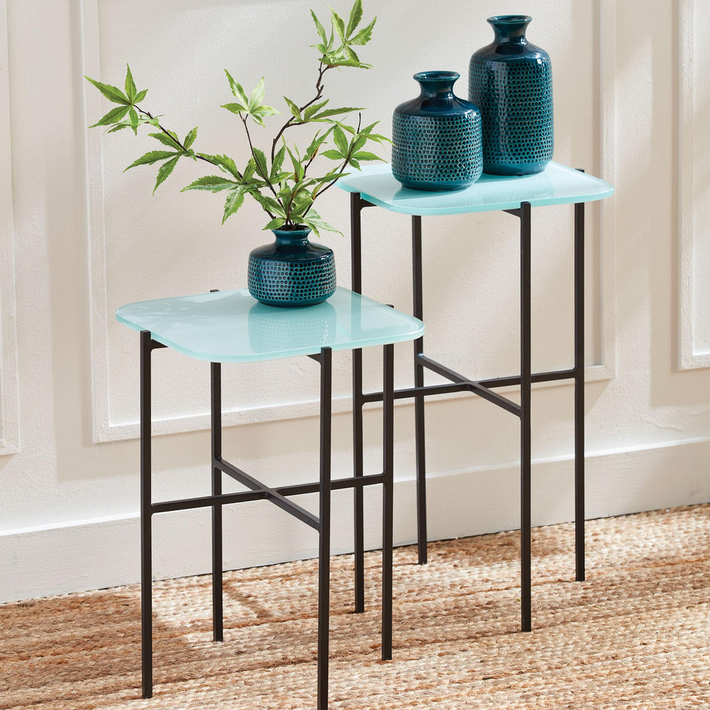 Napa Icy Blue Kenzie Square Tables, Set Of 2