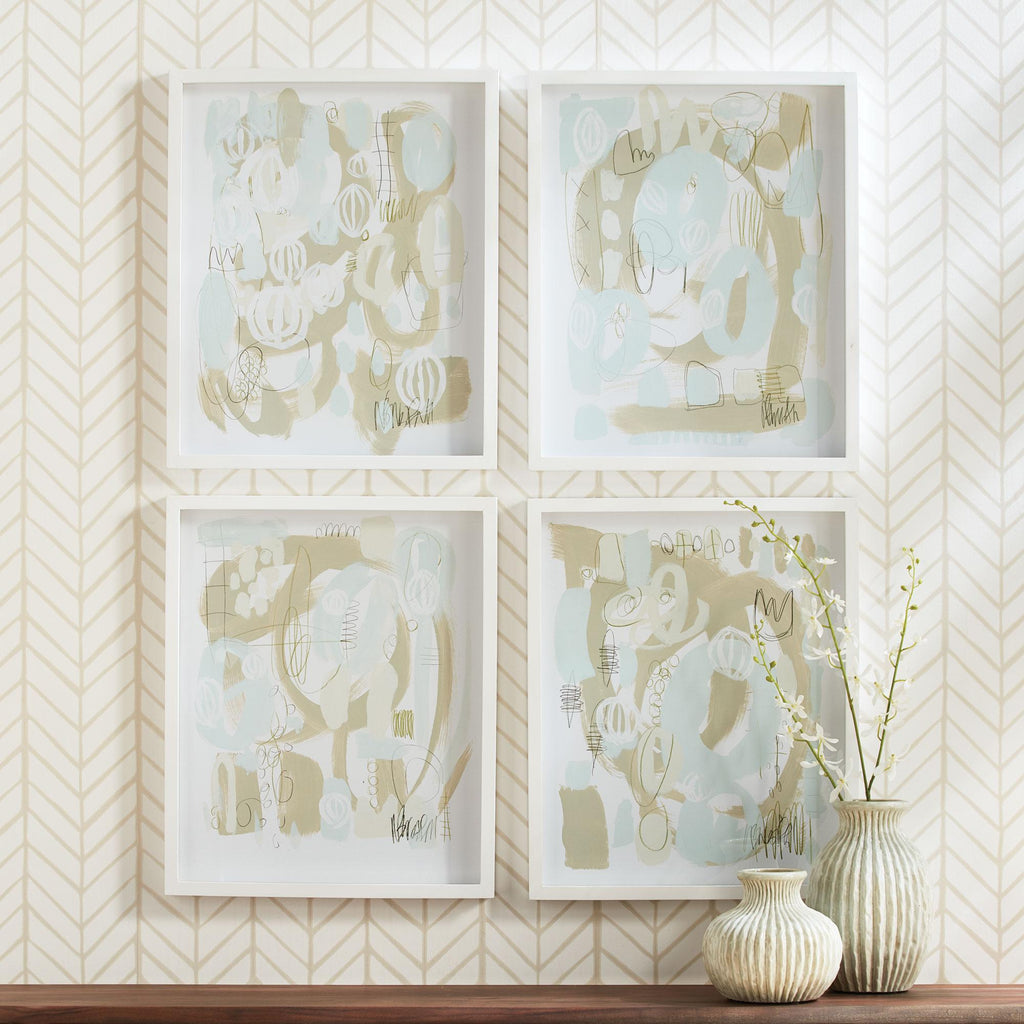 Napa White/Blue Bacchus Prints, Set Of 4