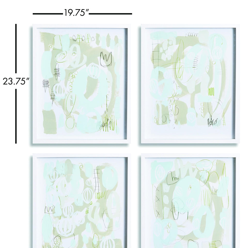 Napa White/Blue Bacchus Prints, Set Of 4