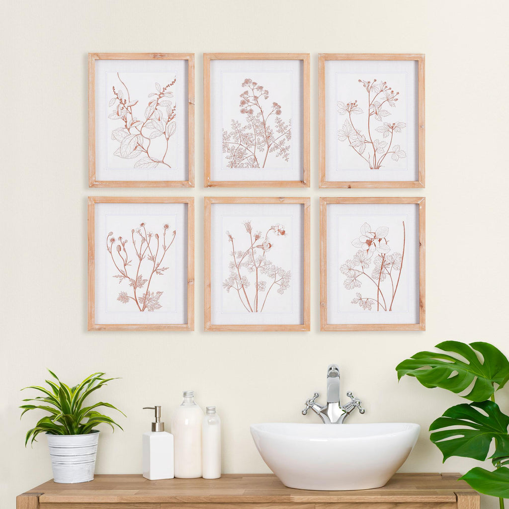 Napa Natural/Blush Botanicals In Blush Prints, Set Of 6