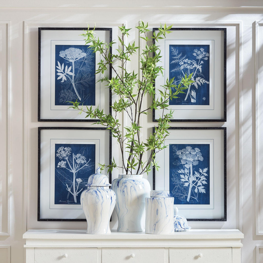 Napa Black/Blue Cyanotype Queen Annes Lace Prints, Set Of 4