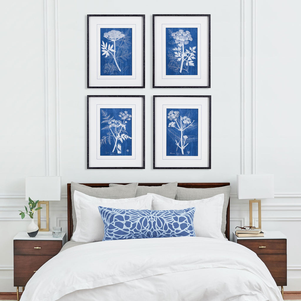 Napa Black/Blue Cyanotype Queen Annes Lace Prints, Set Of 4