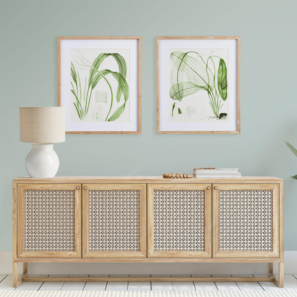 Napa Natural/Green Aquatic Leaf Prints, Set Of 2