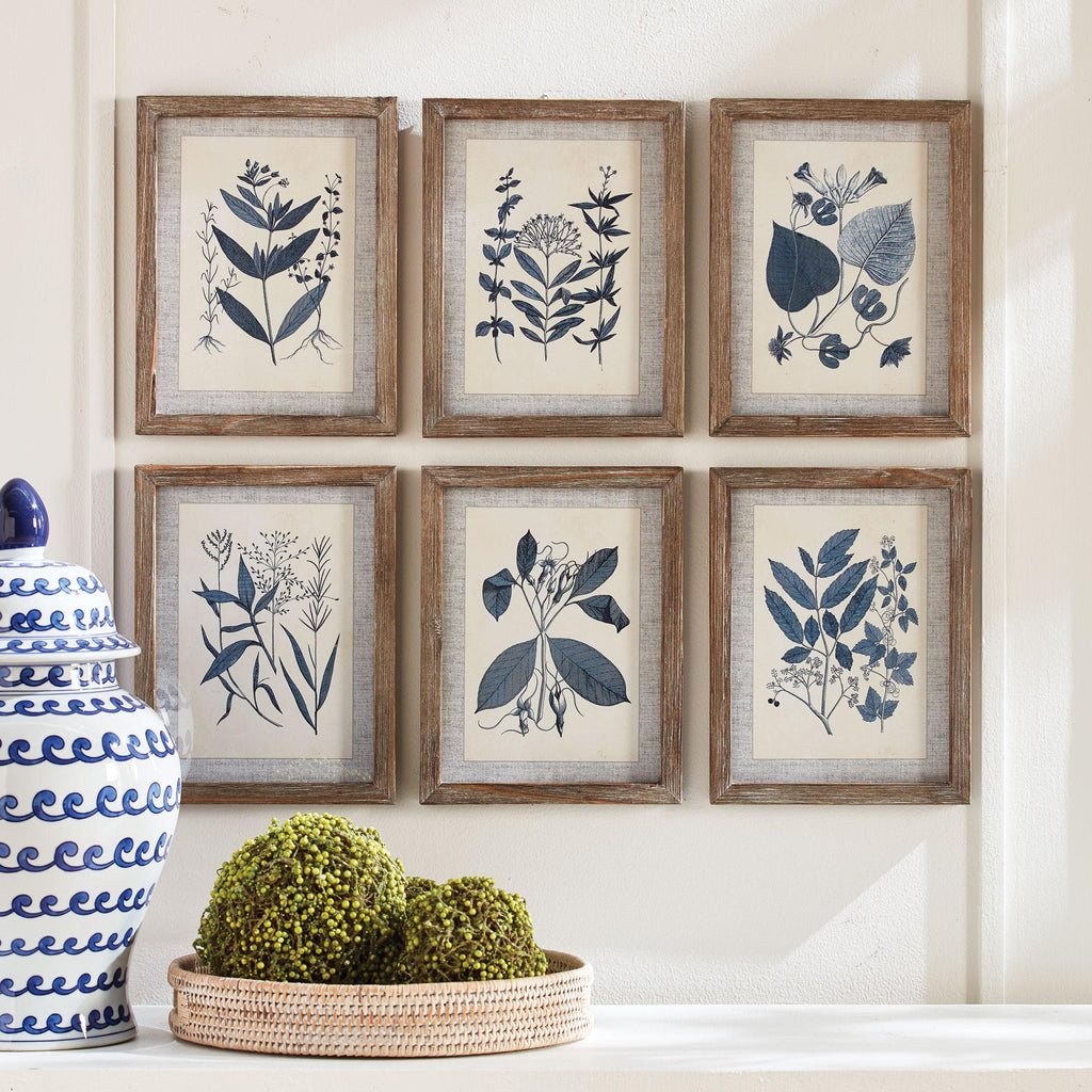 Napa Natural/Blue Blue Leaf Petite Prints, Set Of 6