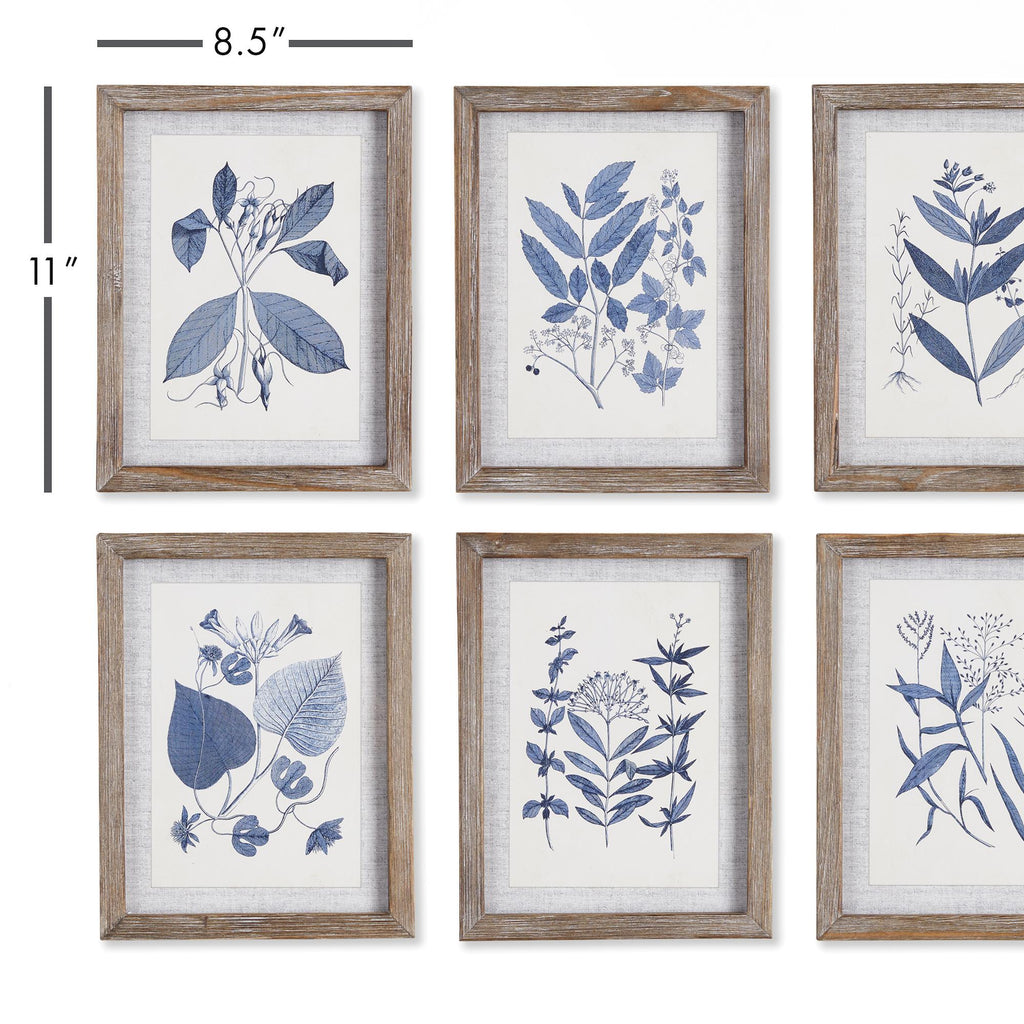 Napa Natural/Blue Blue Leaf Petite Prints, Set Of 6