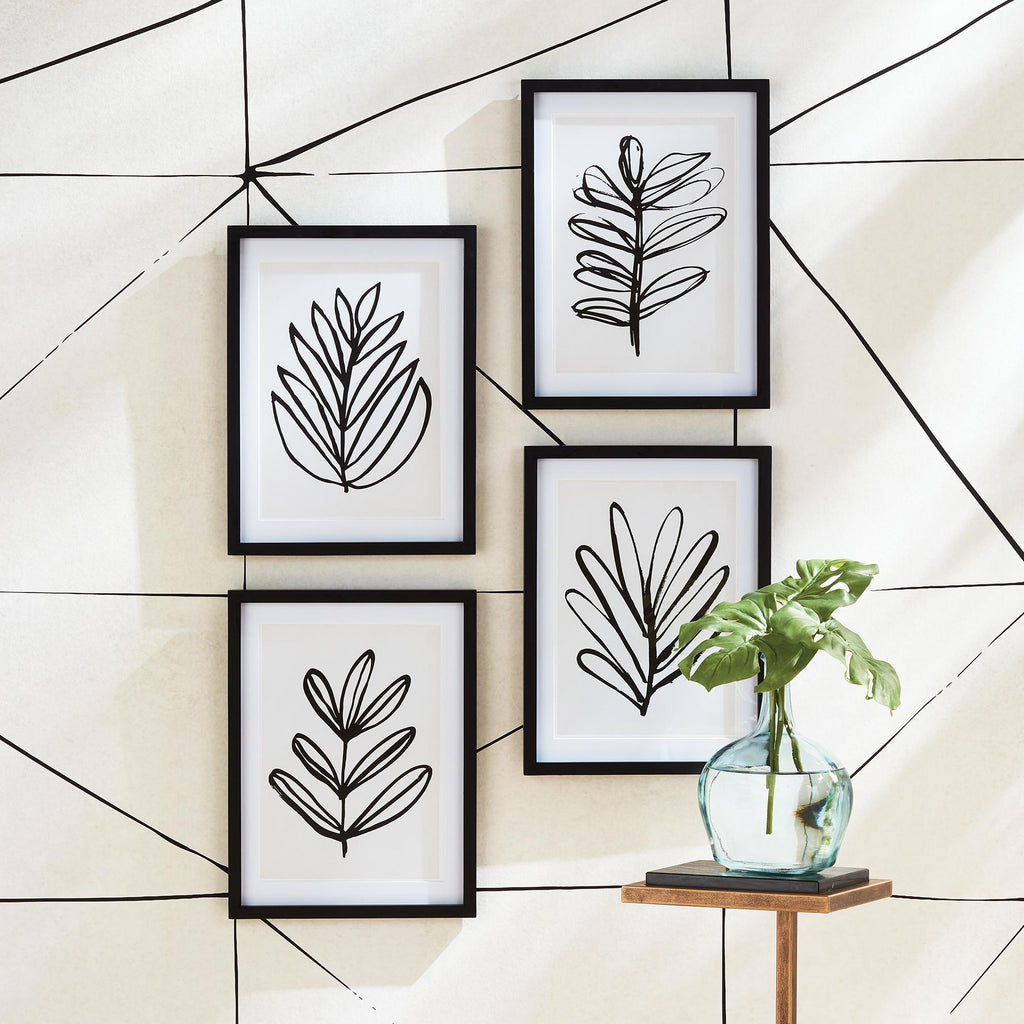 Napa Black/White Sketched Leaf Prints, Set Of 4