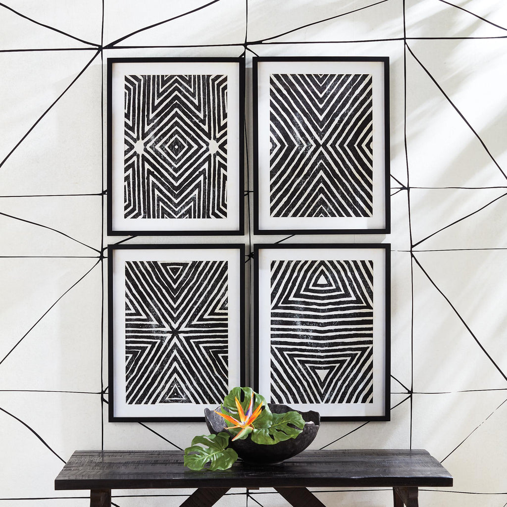 Napa Black/White Achromatic Geometric Prints, Set Of 4