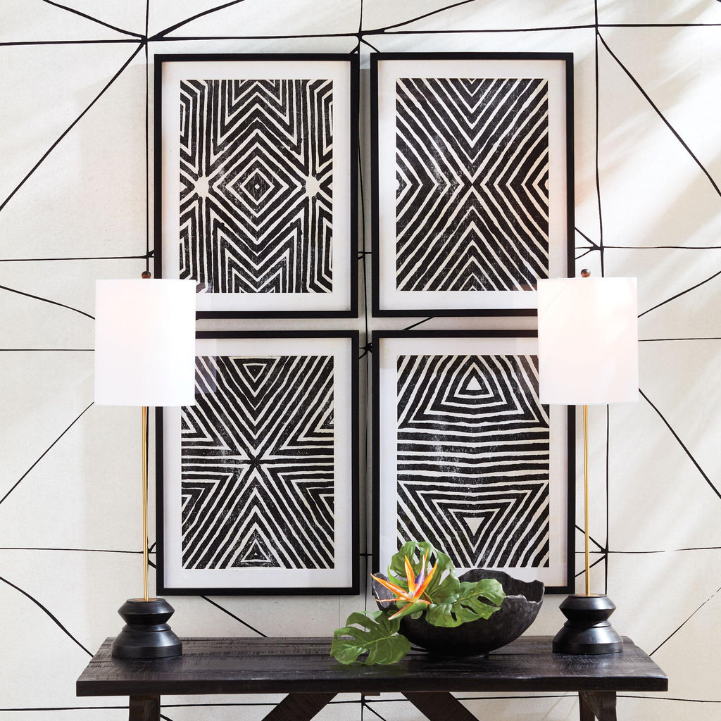 Napa Black/White Achromatic Geometric Prints, Set Of 4