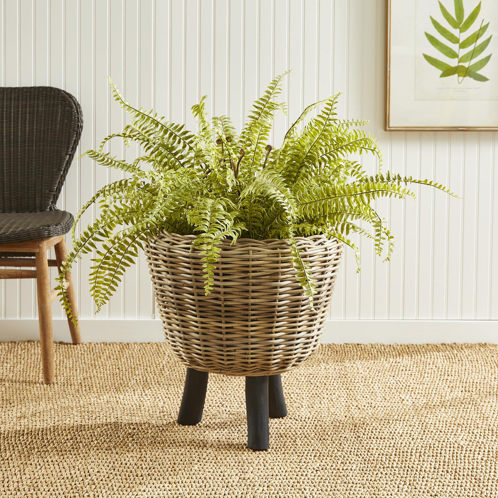 Napa Natural Woven Rattan Dry Basket Plant Riser 21.25"