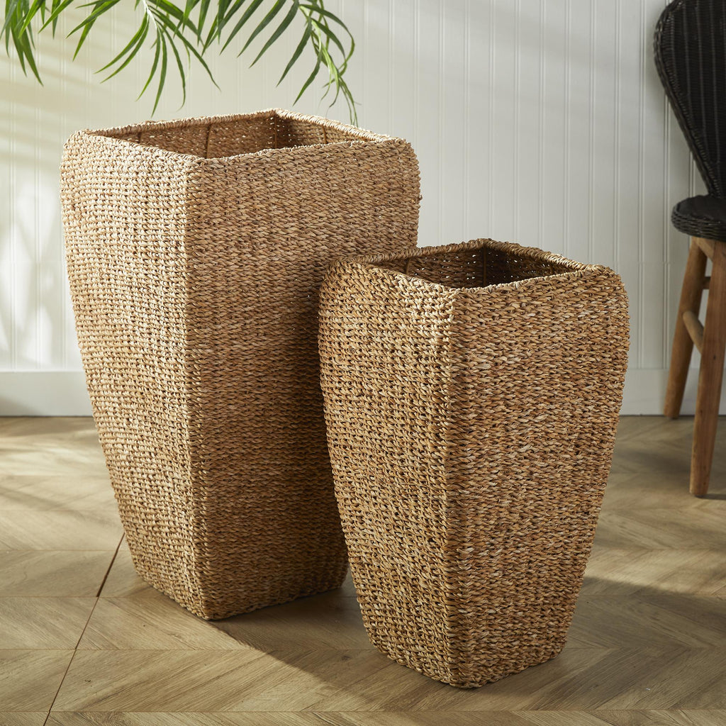 Napa Natural Seagrass Tall Square Planters, Set Of 2