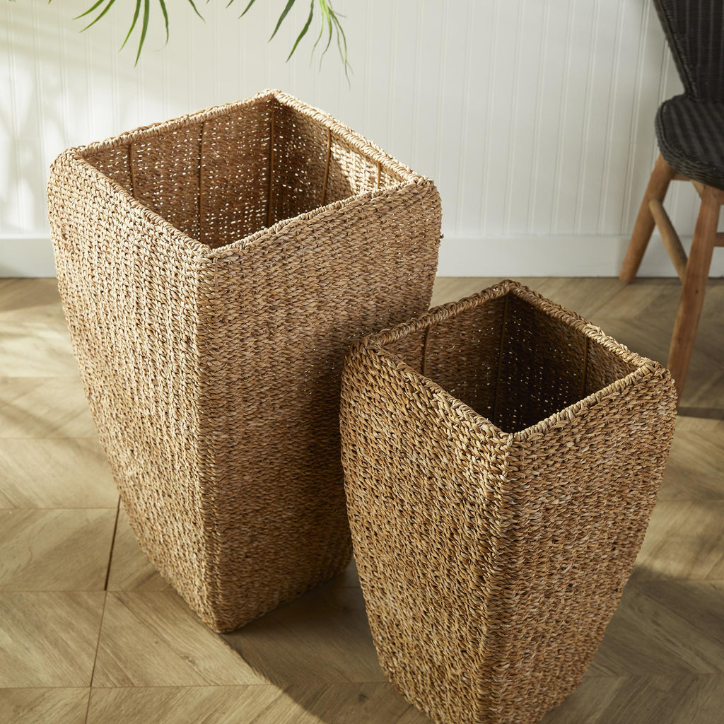 Napa Natural Seagrass Tall Square Planters, Set Of 2