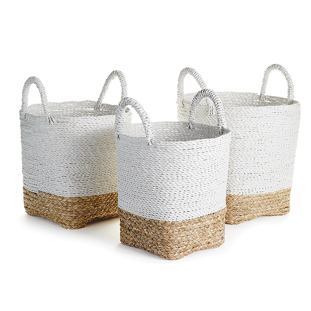 Napa White/Natural Madura Market Baskets, Set Of 3