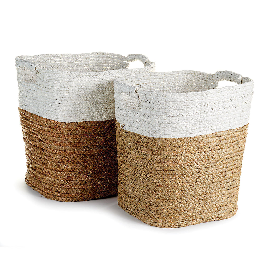 Napa White/Natural Madura Rectangular Baskets, Set Of 2