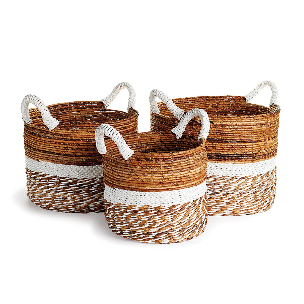 Napa Natural/White Key Largo Round Baskets, Set Of 3