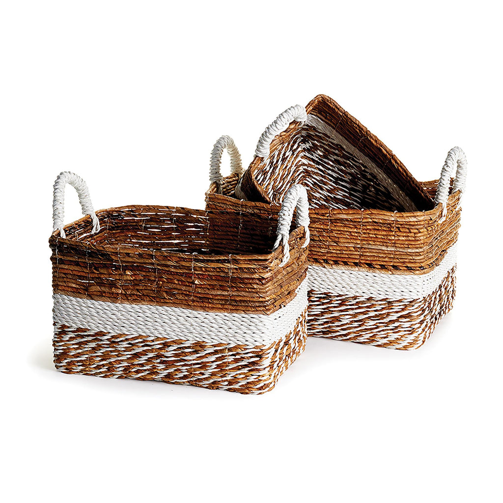 Napa Natural/White Key Largo Rectangular Baskets, Set Of 3