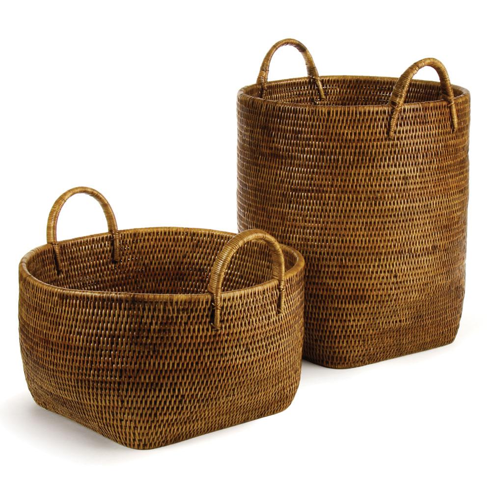 Napa Warm Brown Burma Rattan Orchard Baskets, Set Of 2