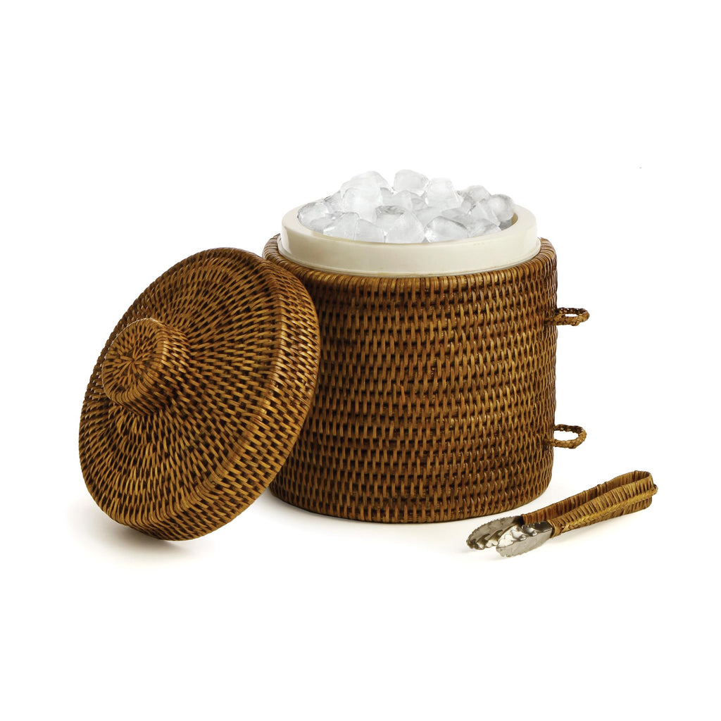 Napa Warm Brown Burma Rattan Ice Box & Tongs