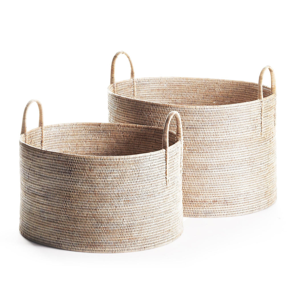 Napa Whitewash Burma Rattan Hampers With Handles, Set of 2