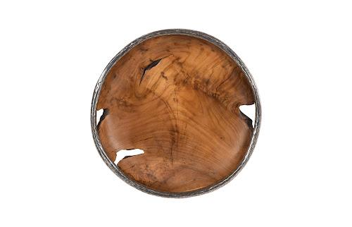 Phillips Collection Teak Wood Bowl Wall Art Metallurgy Edge XL Accent