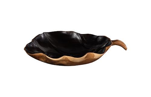 Phillips Collection Leaf , Teak Wood, Natural & Black Brown Bowl