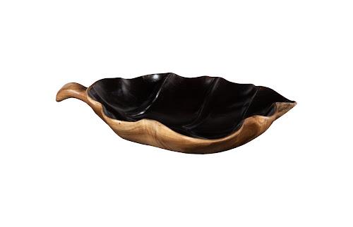 Phillips Collection Leaf , Teak Wood, Natural & Black Brown Bowl