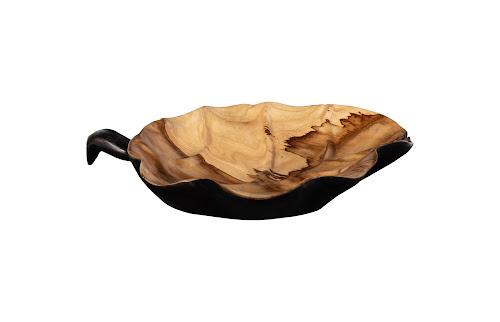 Phillips Collection Leaf , Teak Wood, Black & Natural Brown Bowl