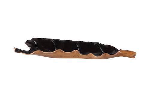 Phillips Collection Leaf , Teak Wood, Natural & Black, Finish Black Bowl