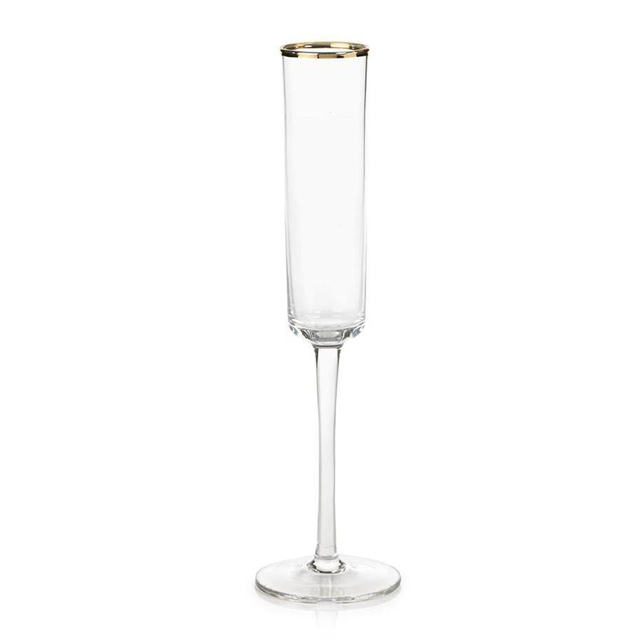 Zodax 11.25-Inch Tall Zalli Champagne Flute with Gold Rim, Set of 6