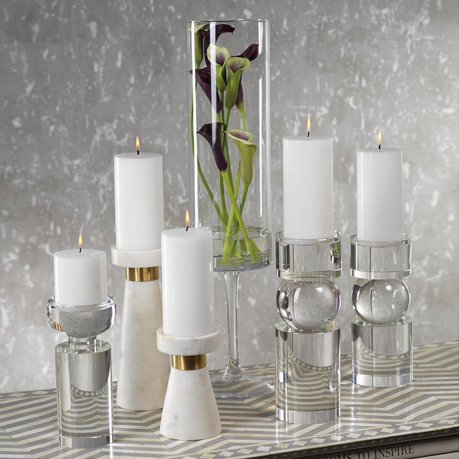 Zodax Renata 9.5-Inch Tall Clear Crystal Pillar Candle Holder