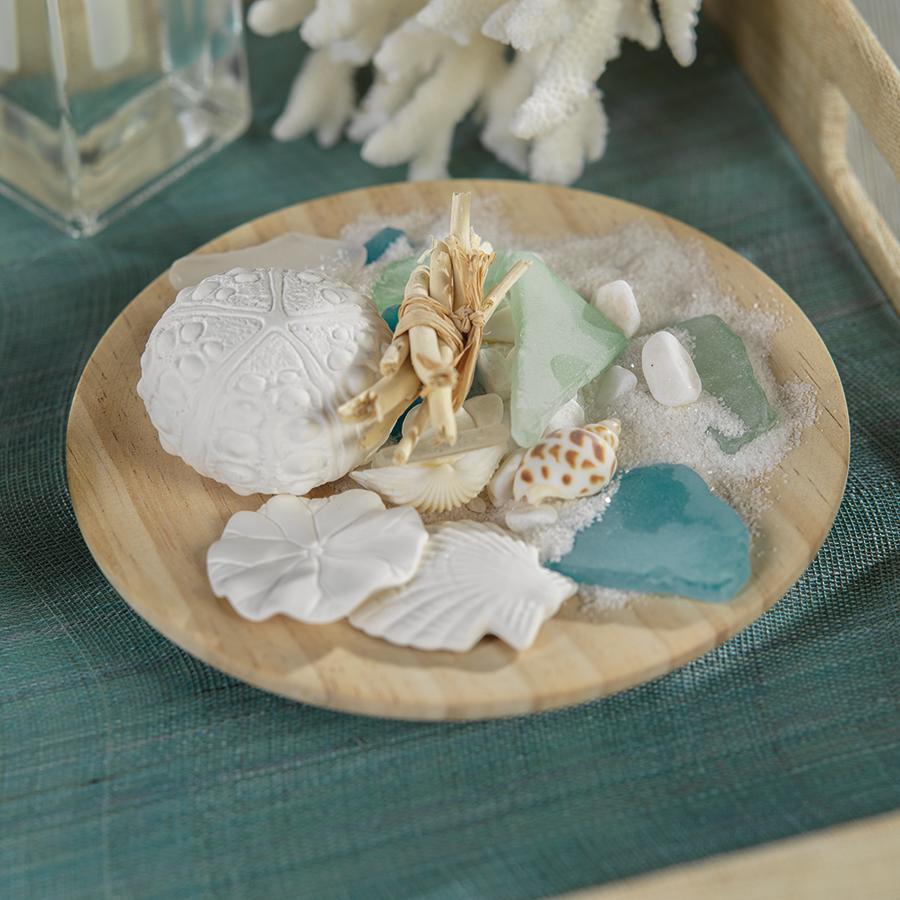 Zodax Island Glass Shells Porcelain Dish Diffuser, Aegean Mist