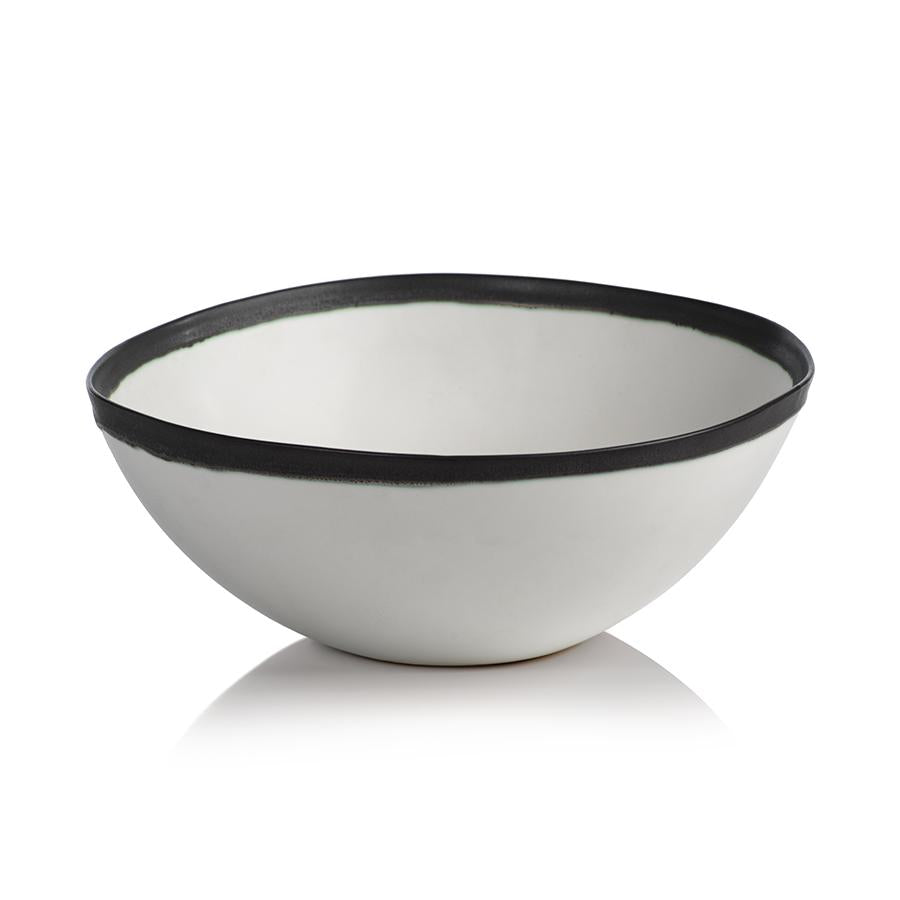 Zodax Tasso 4" Tall White Ceramic Bowl with Black Rim