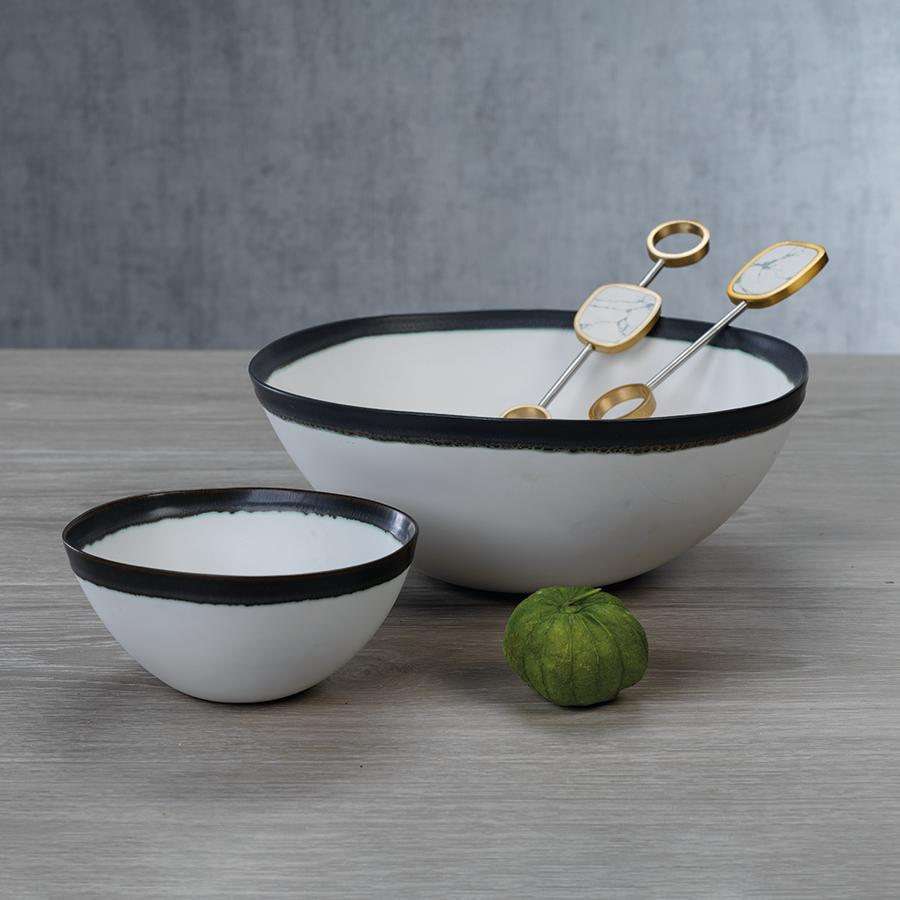 Zodax Tasso 4" Tall White Ceramic Bowl with Black Rim