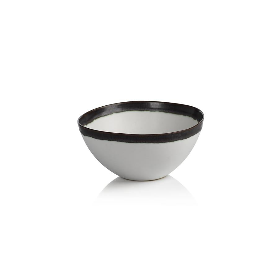 Zodax Tasso White Ceramic Bowls with Black Rim, Set of 2