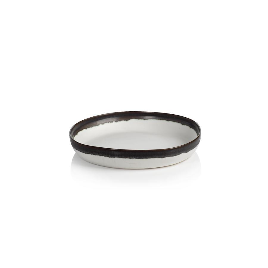 Zodax L Tasso White Shallow Bowls with Black Rim, Set of 2