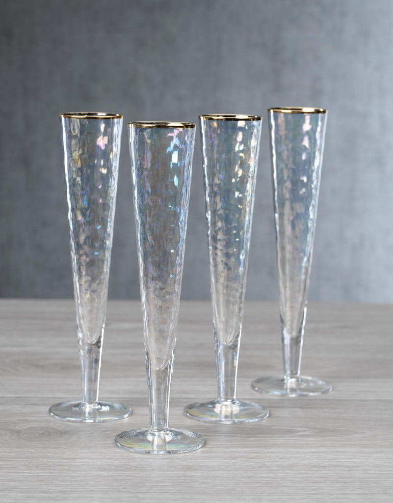 Zodax Kampari Slim Champagne Flutes with Gold Rim, Set of 4