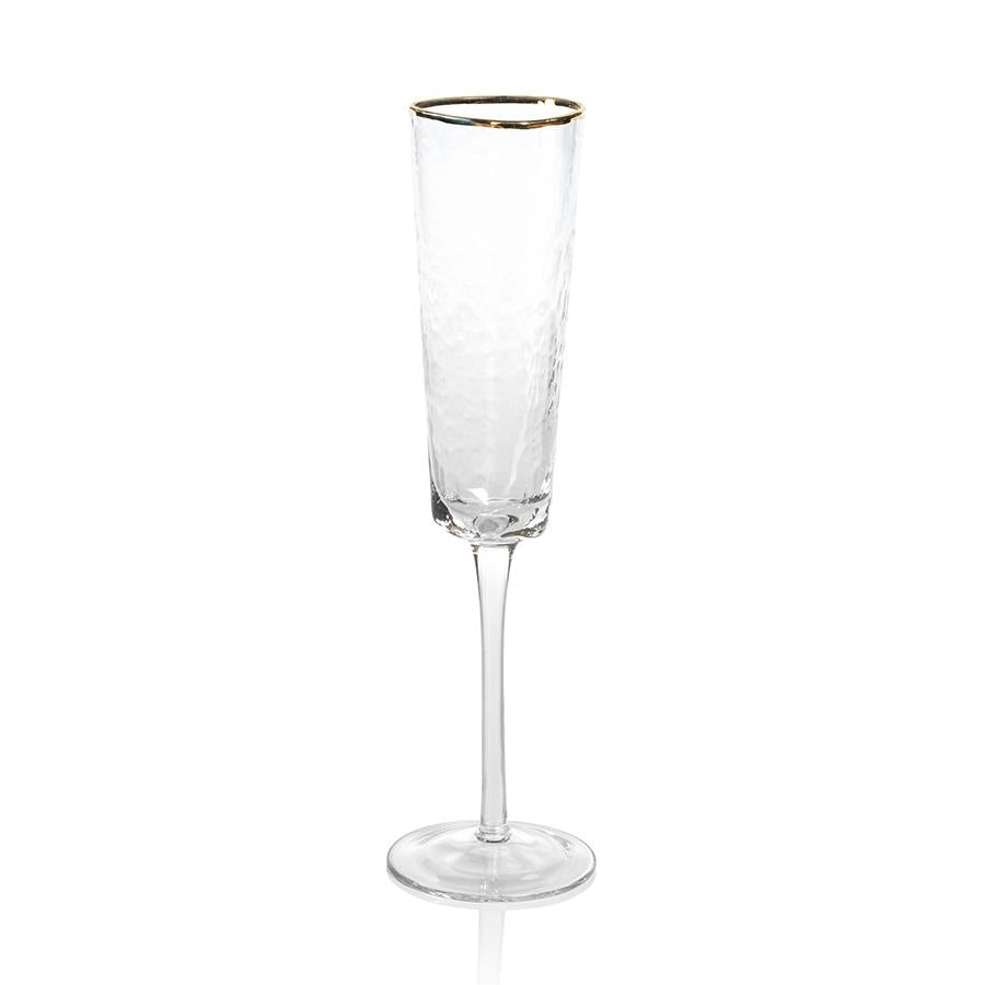 Zodax Clear Kampari Triangular Champagne Flutes with Gold Rim, Set of 4