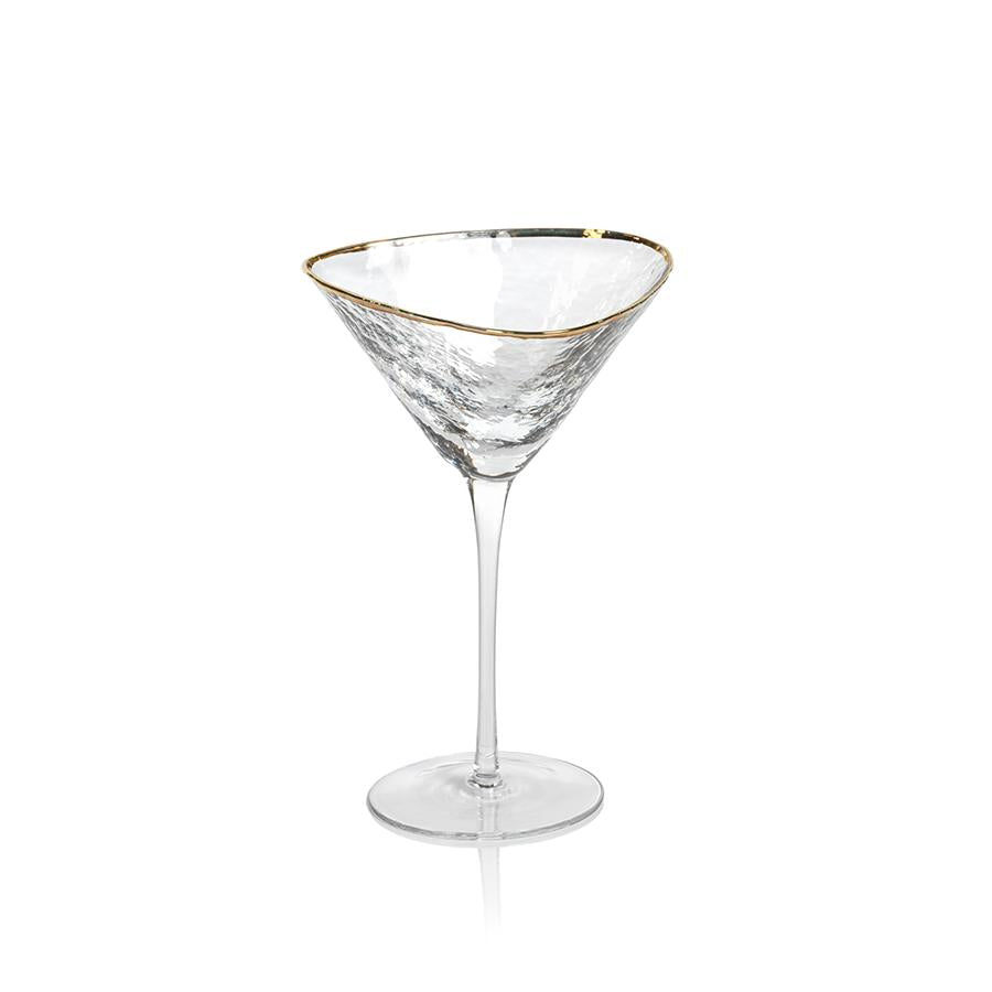 Zodax Clear Kampari Triangular Martini Glasses with Gold Rim, Set of 4