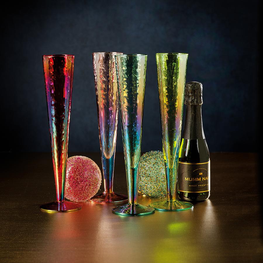 Zodax Luster Blue Kandi Slim Champagne Flutes, Set of 4