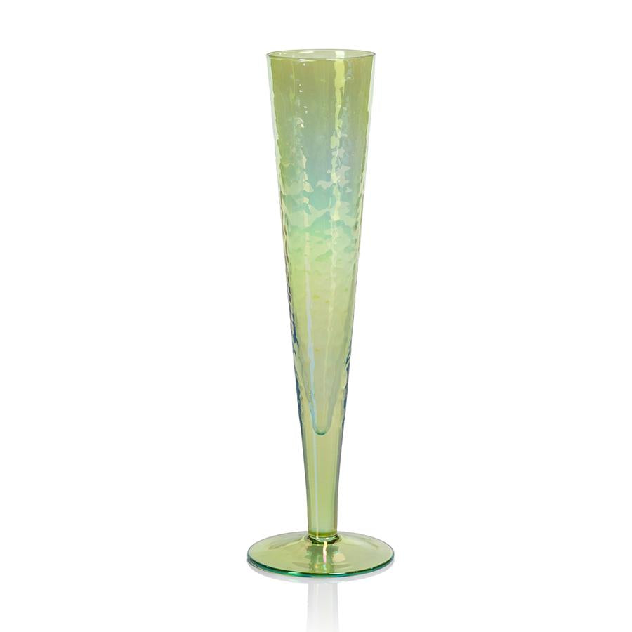 Zodax Luster Green Kandi Slim Champagne Flutes, Set of 4