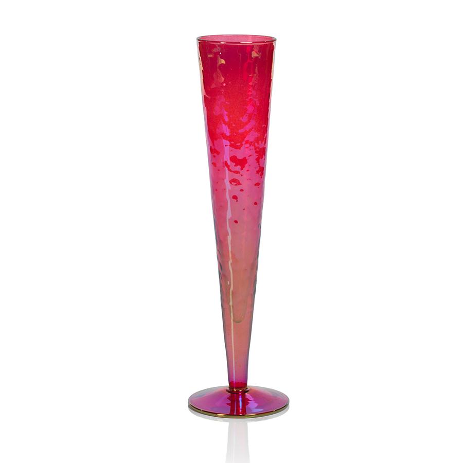 Zodax Luster Red Kandi Slim Champagne Flutes, Set of 4