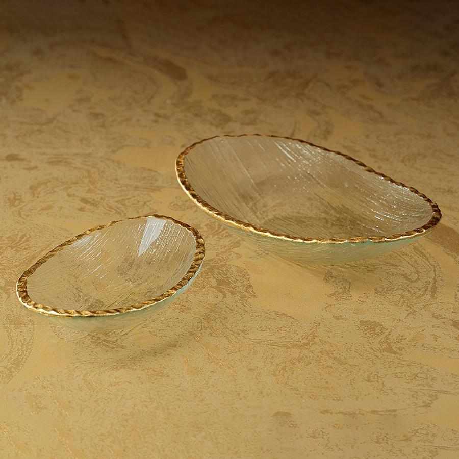 Zodax Small Cassiel Clear Bowls with Jagged Gold Rim, Set of 3