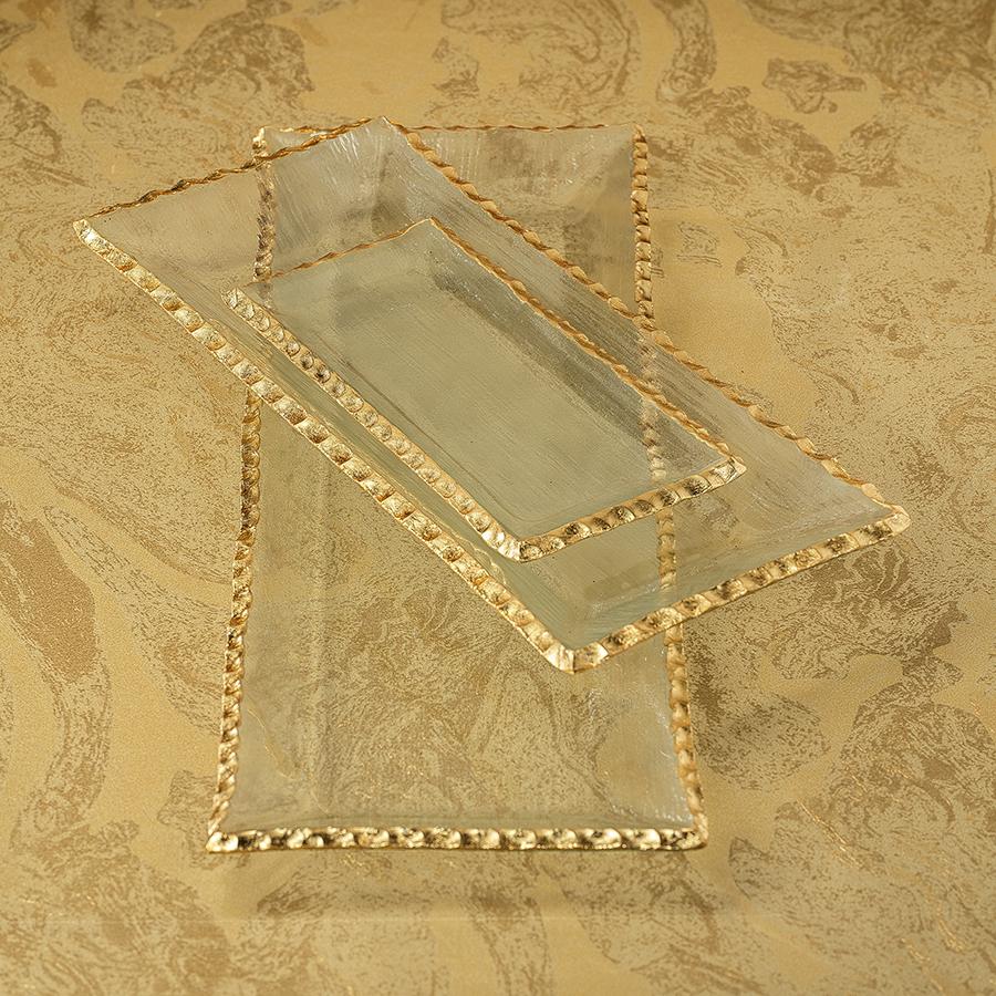 Zodax Small Cassiel Rectangular Trays with Jagged Gold Rim, Set of 2