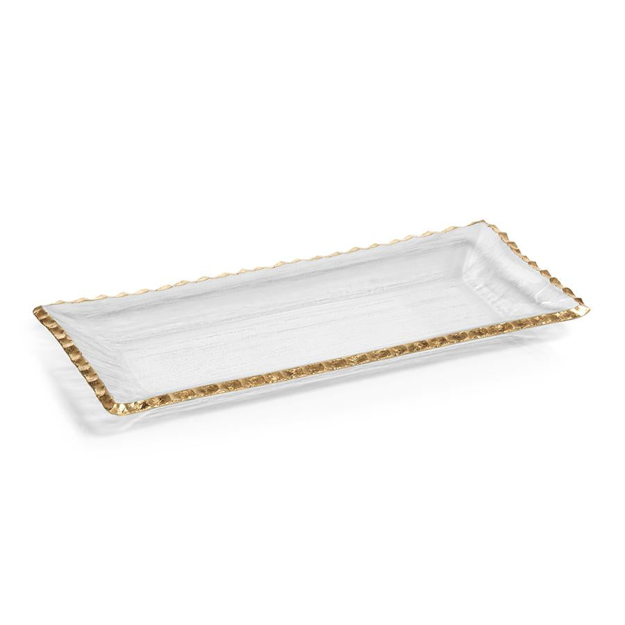 Zodax Medium Cassiel Rectangular Trays with Jagged Gold Rim, Set of 2