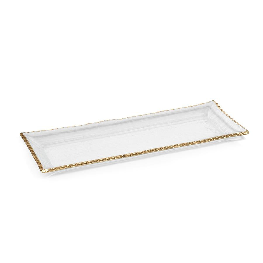 Zodax Large Cassiel Rectangular Trays with Jagged Gold Rim, Set of 2